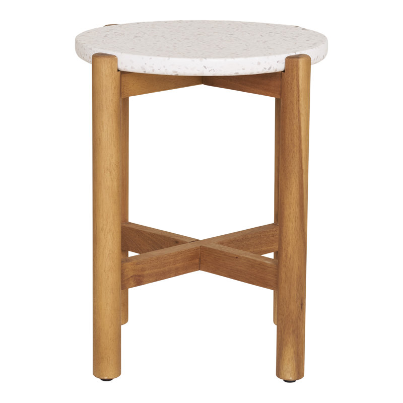 Portofino 16" Round Outdoor Side Table with Terrazzo Top & Solid Acacia Wood Frame