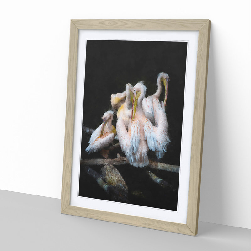 Pelicans - Framed Print, 36cm H x 27cm W x 2cm D, Oak Framed