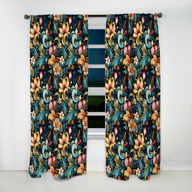 Motif cachemire rétro I - motif floral - rideau floral obscurcissant - 1 panneau, L 52 po x L 90 po