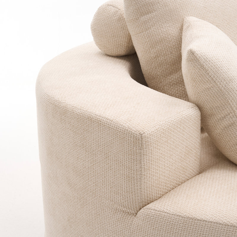 55" Oversized Boneless Swivel Round Pillow Back Sofa, Modern Comfy Lounge Seating, Beige
