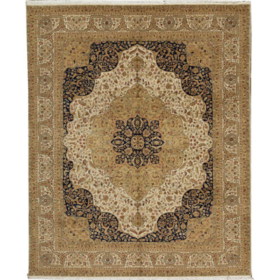Wool Oriental Area Rug in Brown/Ivory/Navy