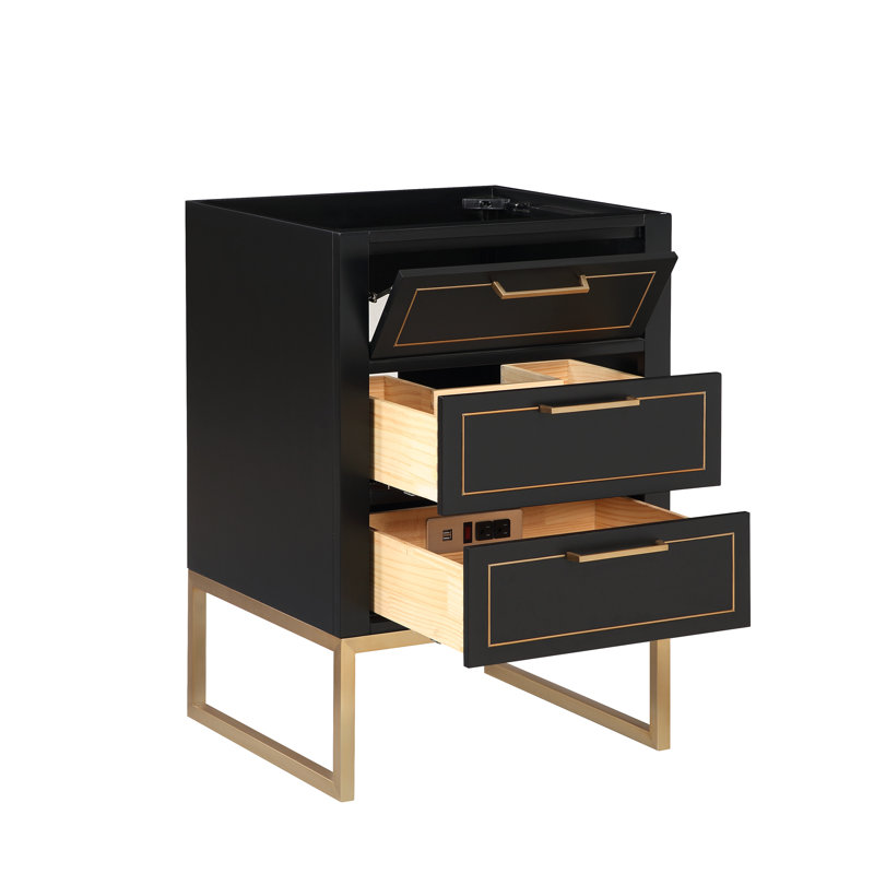 Markham 24'' W Single Vanity, White Quartz, Midnight Black, Satin Brass