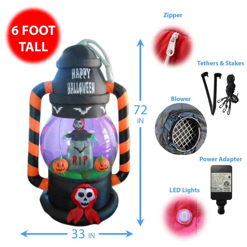 Lanterne gonflable illuminée de 6 pieds de hauteur avec joyeux Halloween