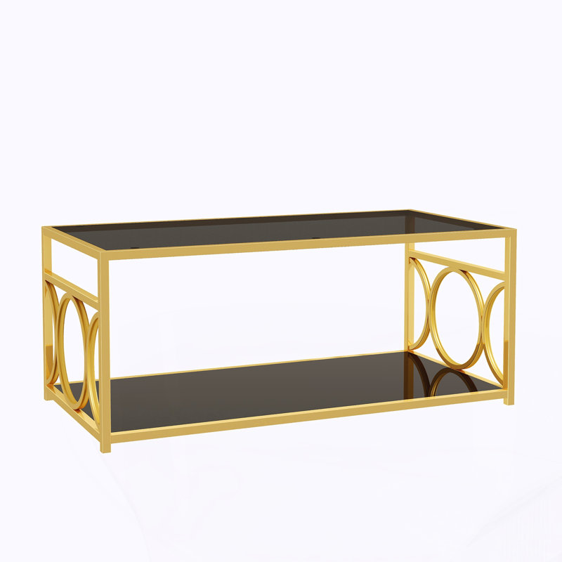 Table basse en verre de luxe moderne avec cadre en métal doré, Black
