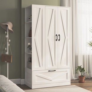 Scottie 2-Door 1 Drawer Wooden Wardrobe With 4 Open Storage Shelves, 70.87”Armoire With Large Storage