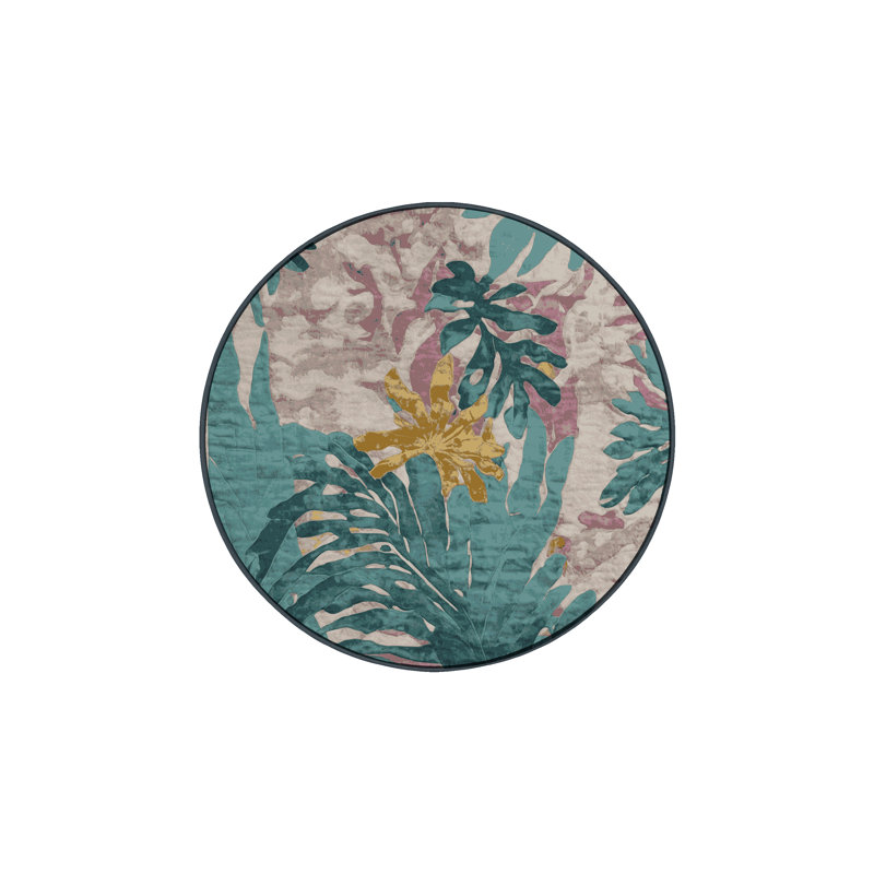 Machine Washable Gray Area Rug, Round 4'