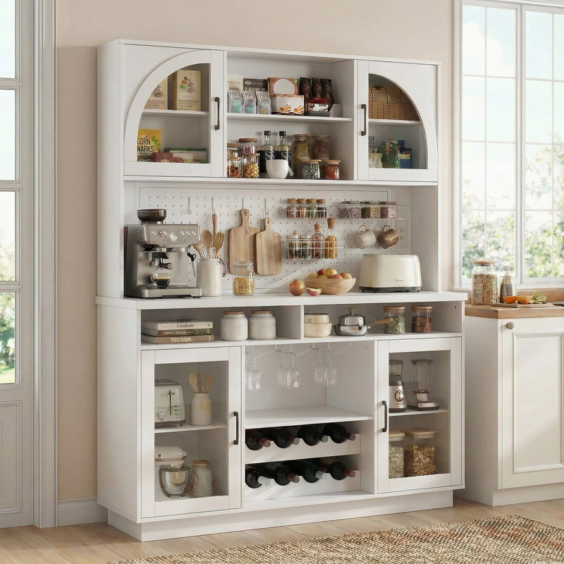 Garde-manger 70,7 po avec station de charge et tablettes réglables, grand garde-manger avec lumière DEL, Blanc