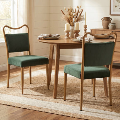 Mid-Century Velvet Upholstered Dining Chair with Wood-Grain Metal Frame