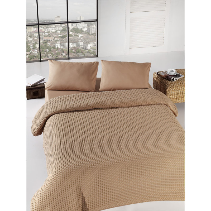 Couvre-lit 100% coton Fisher, Couvre-lit 79 po x 94 po, Brun