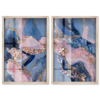 Rose Gold Nebula Set Shadowbox Print Livingroom Wall Art Set by Art Remedy, Blonde Frame, 20 x 30