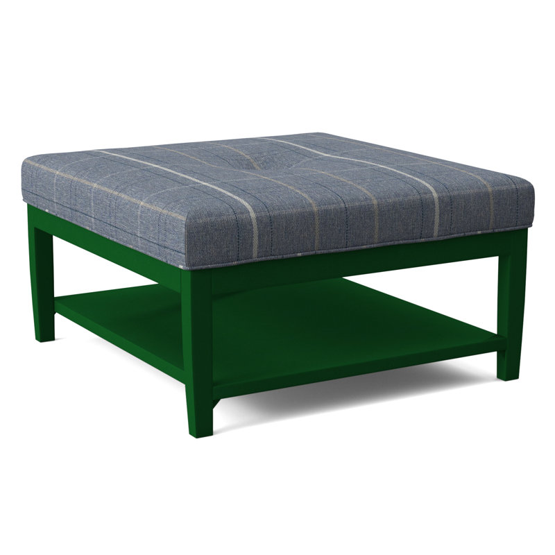 Hammond Square Ottoman, Antique Black Finish, Lapis Plaid; 0126-63