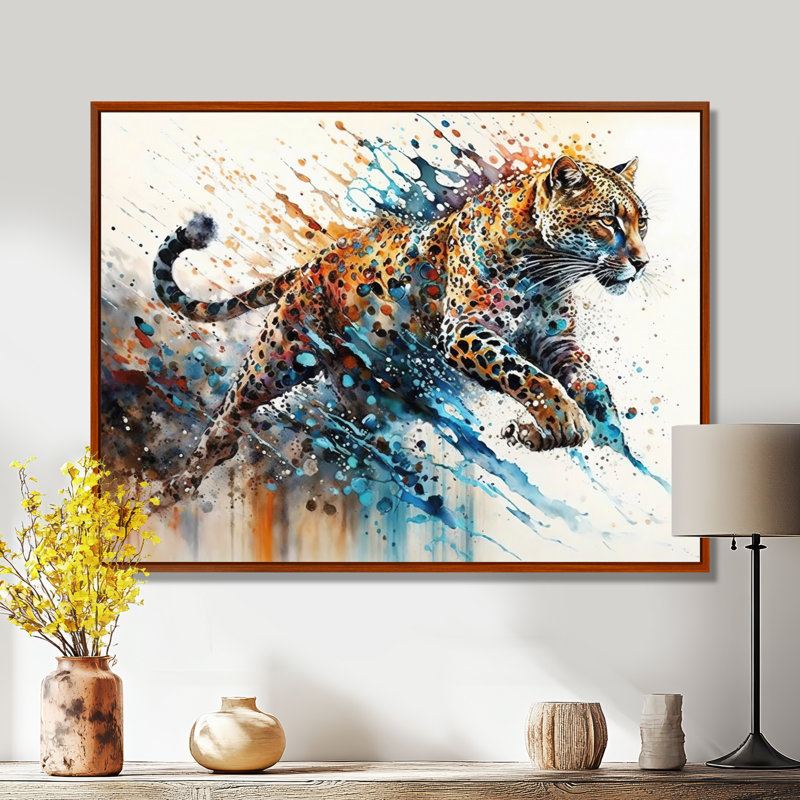 Guépard - art mural guépard, H 12 po x l 20 po x P 1 po, Cadre flottant brun