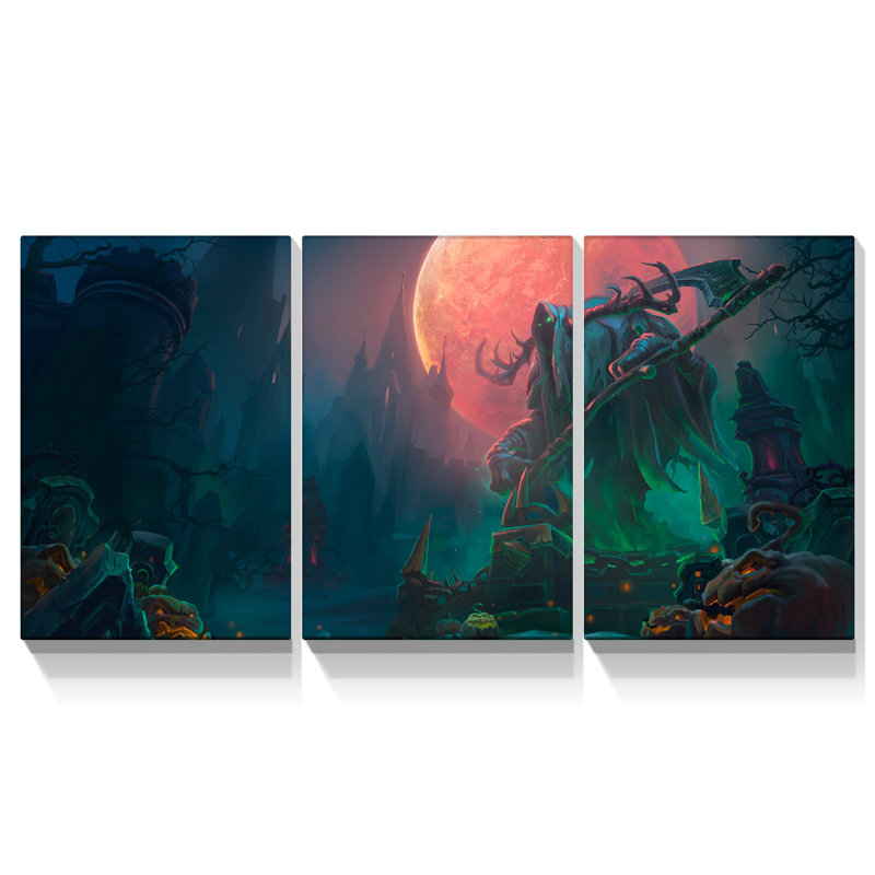 Mort sous la lune sanglante sur toile, 3 pièces, H 12 po x l 18 po x P 2 po