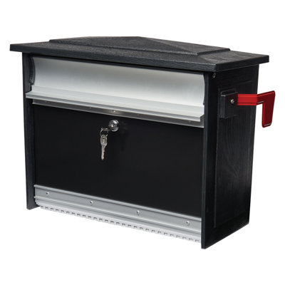 Boîte aux lettres murale pour l'extérieur, petite boîte aux lettres en plastique et en aluminium résistant à la rouille avec serrure et boîte à clés, noir
