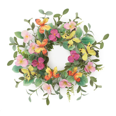 Pansy and Butterfly Floral Candle Ring 17 Inch