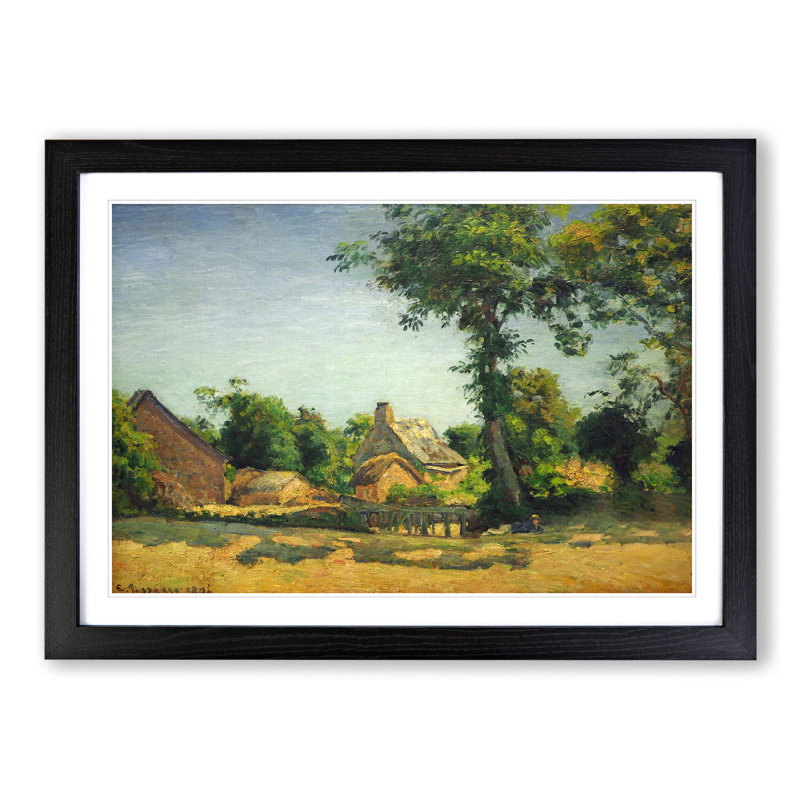 Landscape with a Farm by Camille Pissarro - Picture Frame Painting, 36cm H x 48cm W x 2cm D, Black Framed