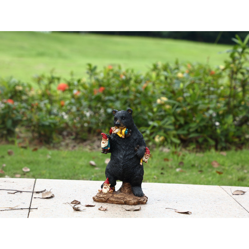 Gnomes in Trouble with Bear Garden Statue