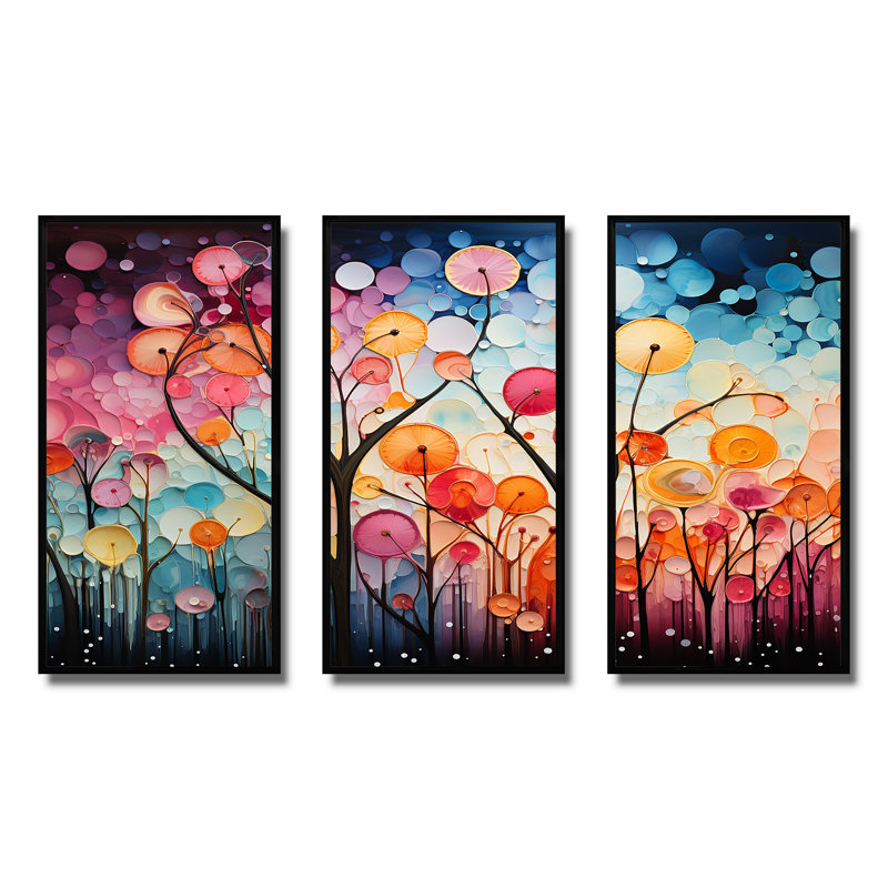 Radiant Cascade chromatique - Collages abstraits, art mural, H 28 po x l 36 po x P 1 po, Cadre flottant noir