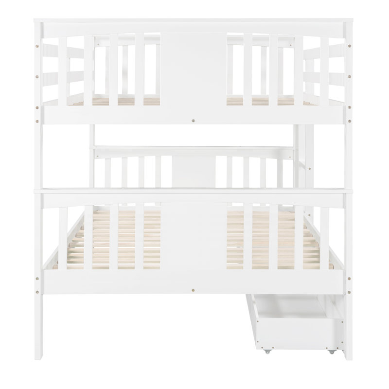 Lit superposé double au-dessus de double avec tiroirs et échelle de rangement, mobilier de chambre en bois massif, blanc