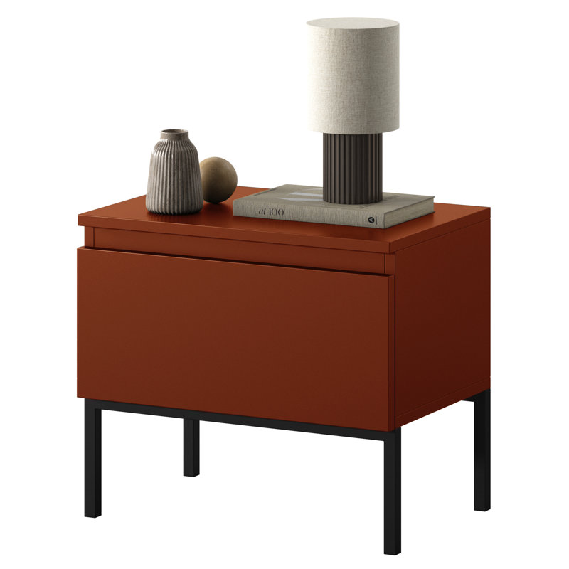 Auburntown 49cm W Manufactured Wood Bedside Table, Brick Red