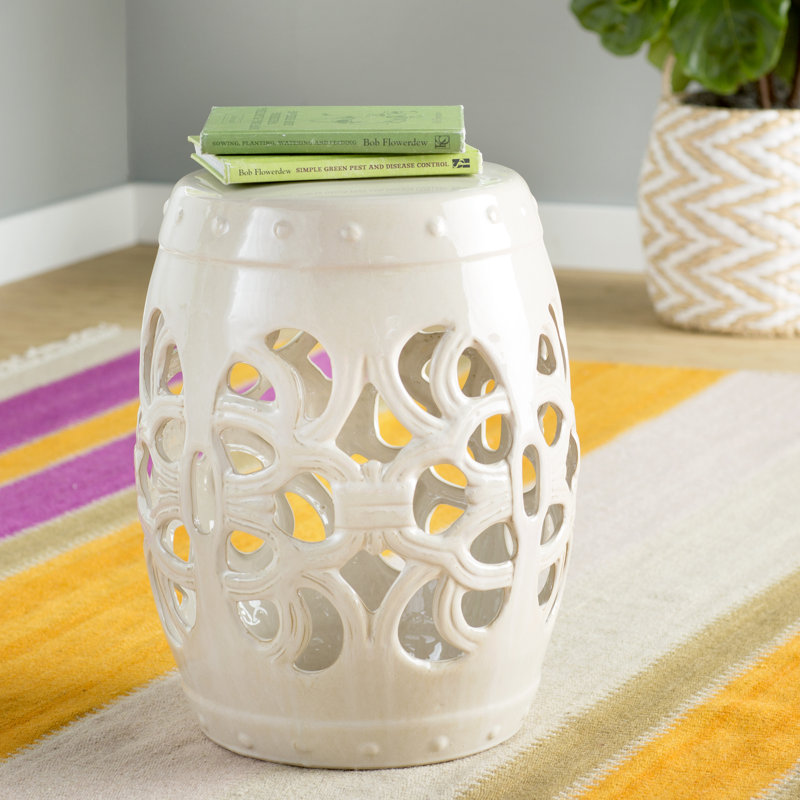 Twedt Ceramic Accent Stool, Cream