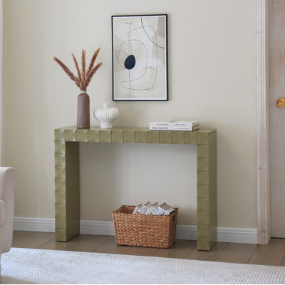 Modern Geometric Wood Console Table, Textured Entryway Sofa Table, Narrow Accent Table for Hallway, Living Room or Behind Couch