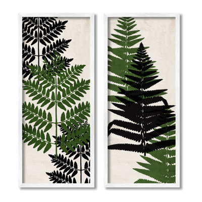 «Bold Layered Fern Leaves Modern Botanical Sprig» par Kim Allen - ensemble de 2 impressions sur toile flottante