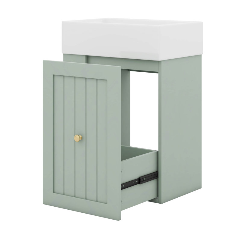 Petit meuble-lavabo flottant étroit avec tiroir 20 po avec lavabo 20 po, Vert