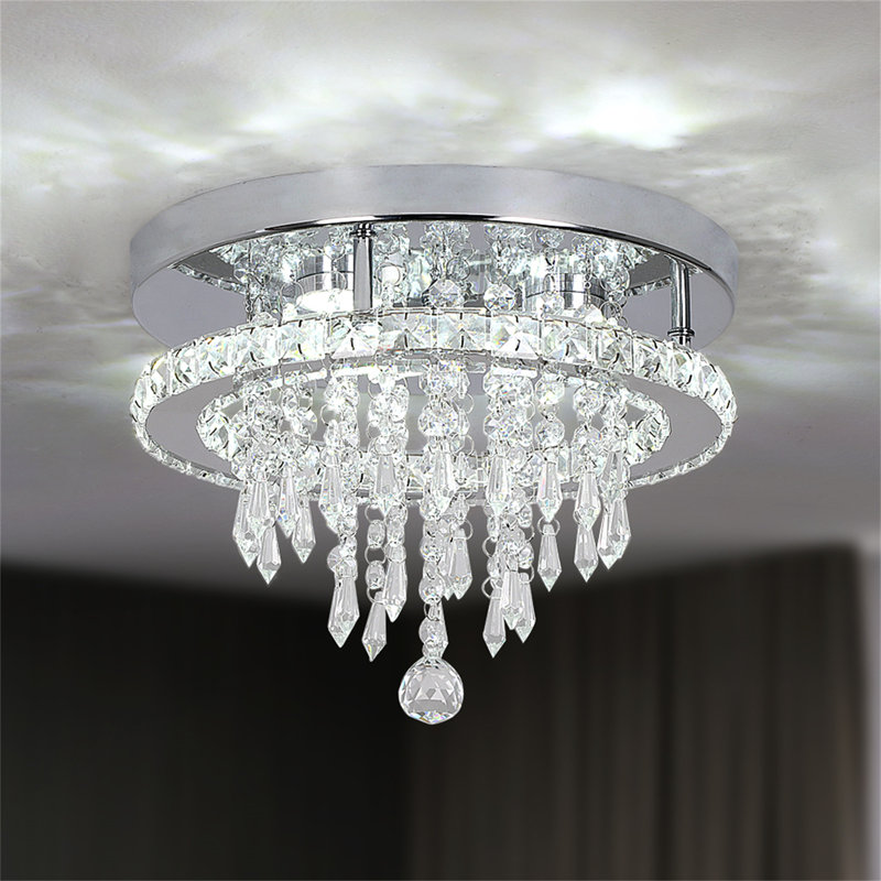 Modern K9 Crystal Chandelier LED Ceiling Light Fixtures Stainless Steel Flush Mount Ceiling Chandelier Light For Bedroom,Living Room,Foyer,Hallway,Closet,White Light
