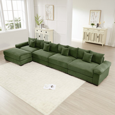 170"Cloud Modular L-Shape Sectional Couch,Soft Corduroy Fabric, With An Ottoman,Deep Seat Wide Armrests,Ergonomic Design,12 Throw Pillows, Easy Assembly,For Living Rooms Studies