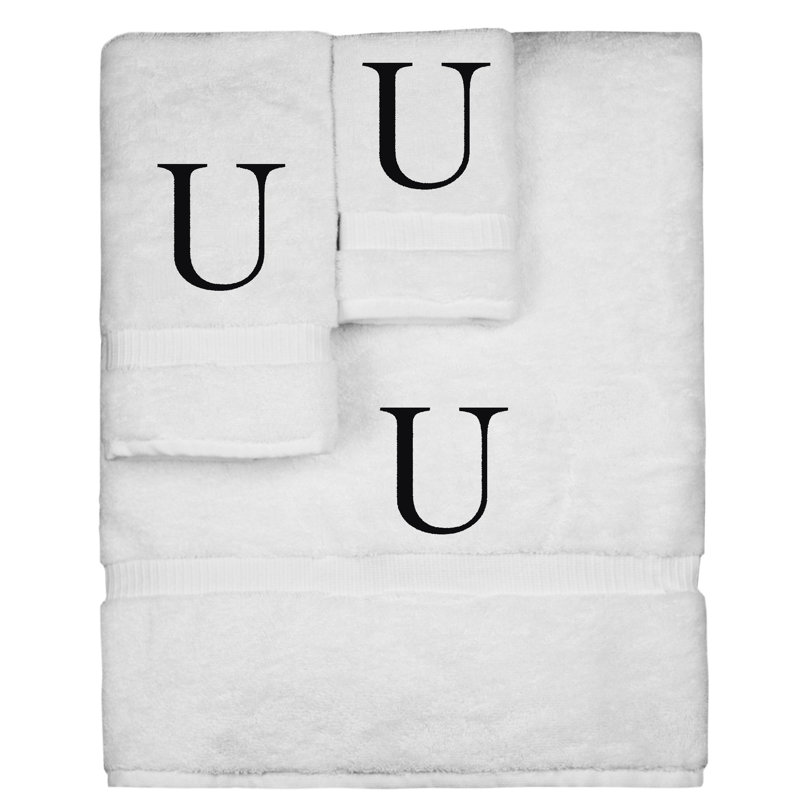 Ensemble de serviettes monogrammées - ensemble de 3 - lettre-bloc, U, Blanc / noir