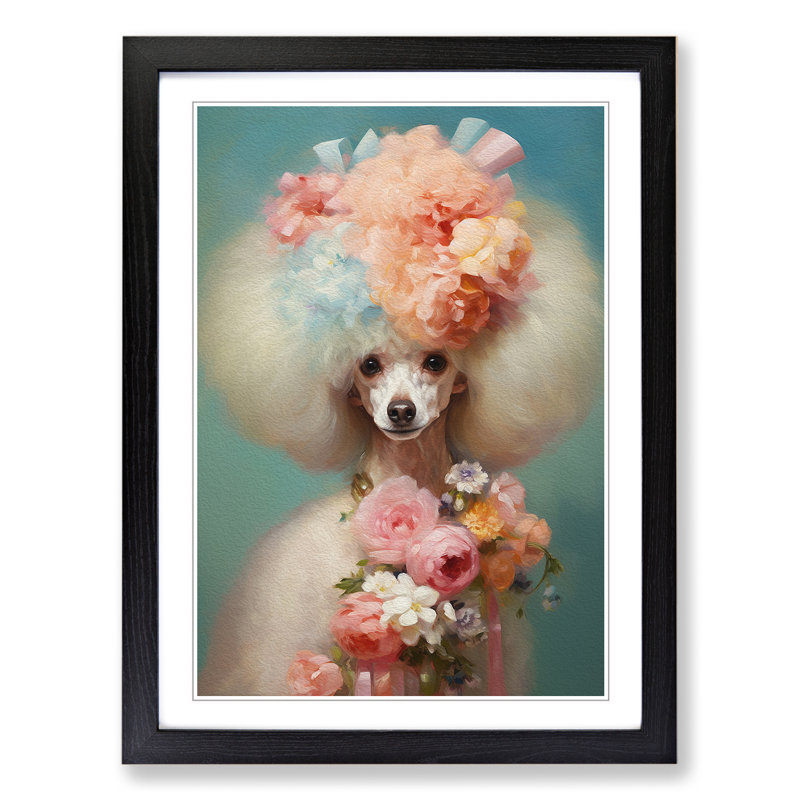 Poodle Impressionism - Single Picture Frame Print on Wood, 34cm H x 25cm W x 2cm D, Black Framed