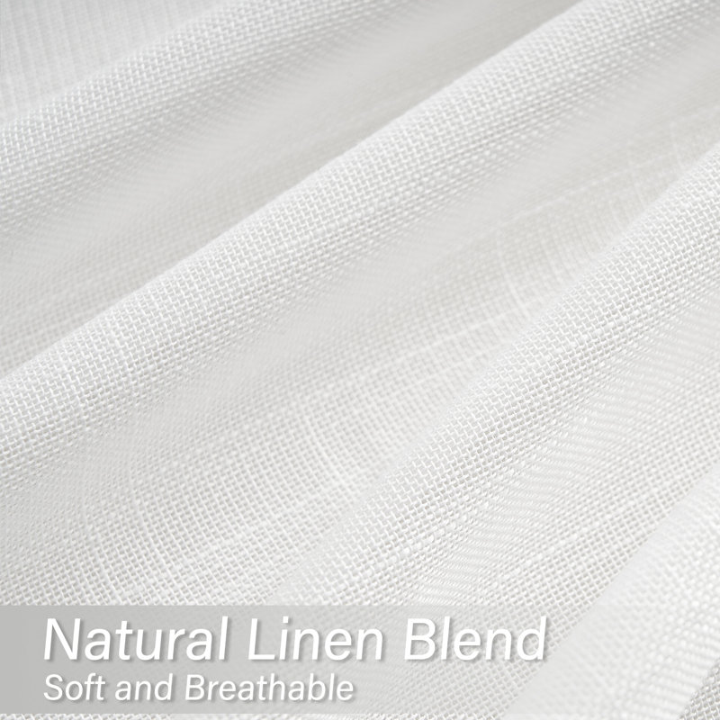 Dennan Linen Curtain Rod Pocket Back Tab,Linen Semi Sheer Curtains for Bedroom, 50" W x 84" L, White