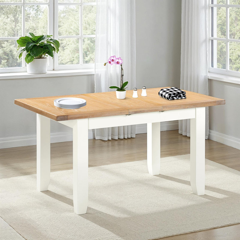 Windsor Extendable Oak Top Dining Table, Ivory