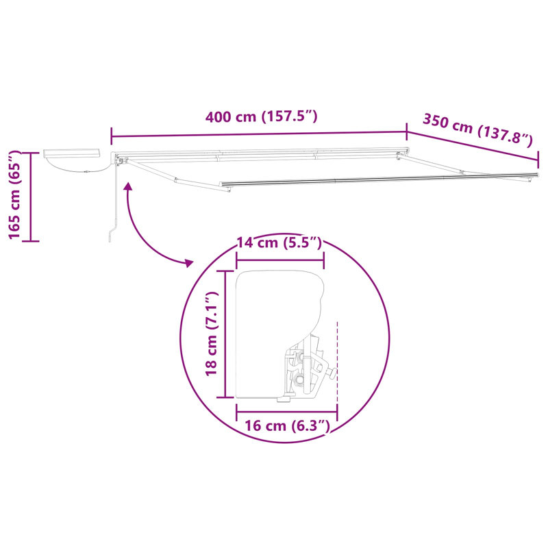 VidaXL Retractable, Yellow/Grey/Black Striped, 400cm W x 350cm D