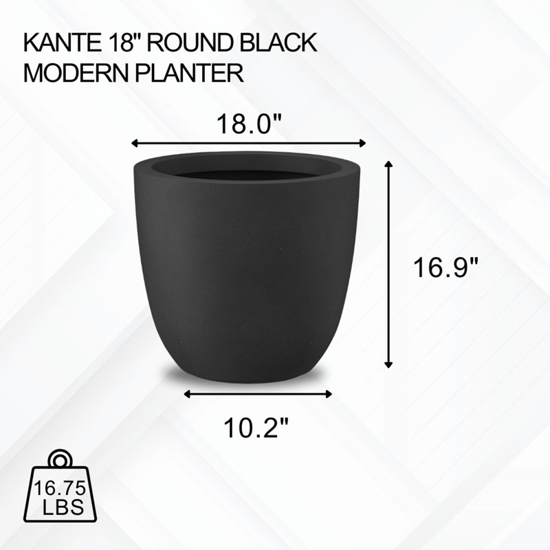 Diameter Round Black Concrete Indoor/Outdoor Planter, Black Concrete Planter, Modern Planter Pot, Lightweight Black Plant Pot