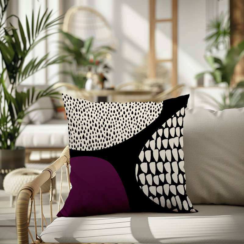 Coussin carré intérieur / extérieur pia, H 15 po x l 15 po, Mauve / noir / blanc cassé