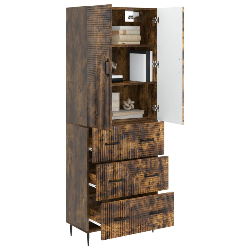 2 -Door 3 -Drawer 2 -Shelf Storage Cabinet, Smoked Oak