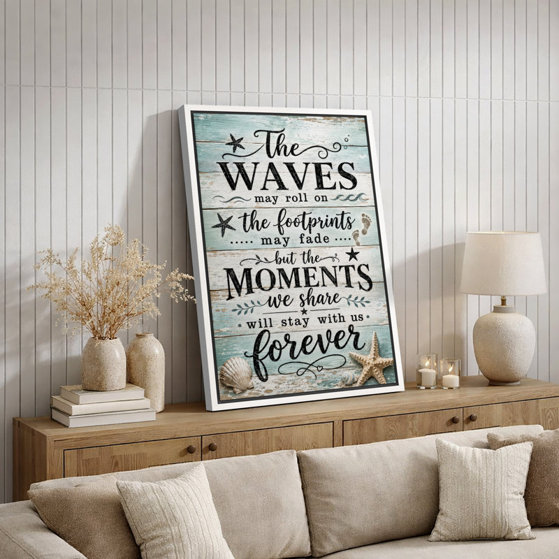 «Coastal Waves and Common Moments», œuvre d'art sur toile encadrée, impression sur toile, 36" H x 24" W x 1.5" D, White Frame