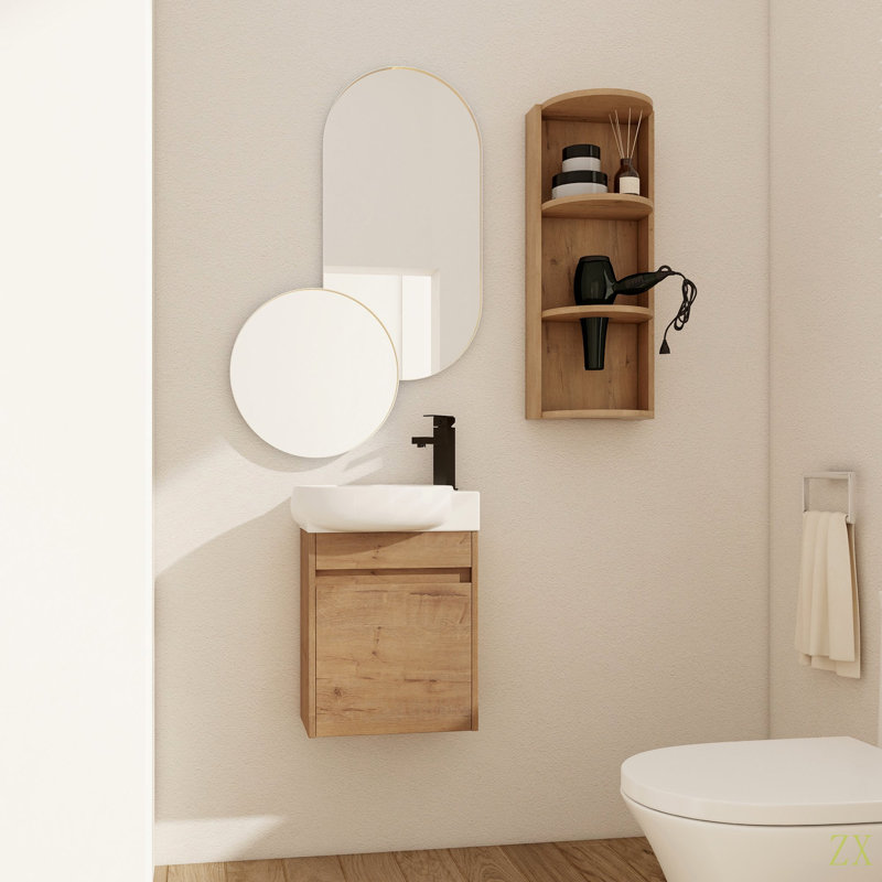 Meuble-lavabo à fermeture en douceur avec lavabo et support de rangement, 16 po pour petite salle de bain