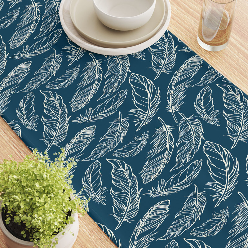 Table Runner, 100% Cotton, 16X108", Calligraphy Feathers, 90" L x 16" W