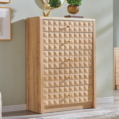 Modern 5 Drawer Dresser for Bedroom, Wooden Tall Dressers &Chests of Drawers w/Two Different Drawer Sizes, Mid Century Modern Dresser w/Diamond Panel by Winston Porter