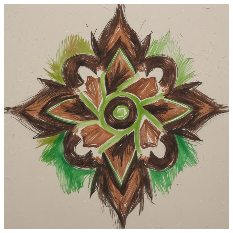 Rideaux de douche brun / vert mandala très longs, L 70 po x H 93 po