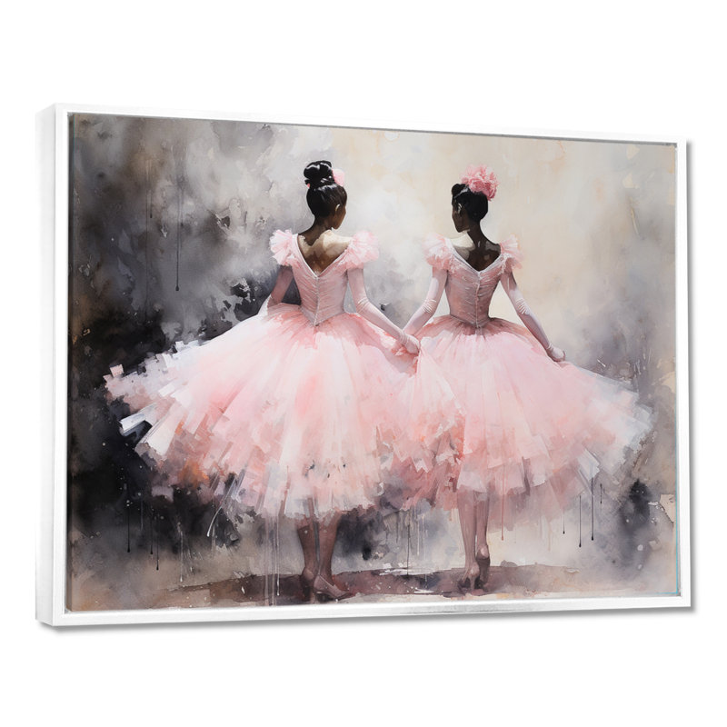 Pink Ballet Dance I, reproduction sur toile, H 16 po x l 32 po x P 1 po, Cadre flottant blanc