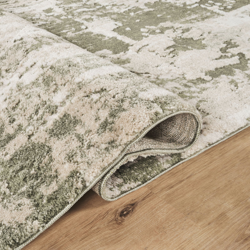 Andrew Green & Beige Abstract High-Low Modern Rug, 7'10" x 10'1", Green/Beige