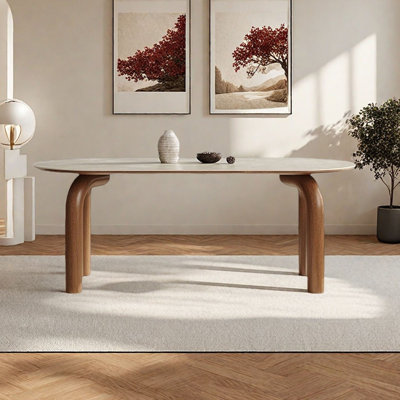 Creamy Wood & Rock Table, Modern Simplicity