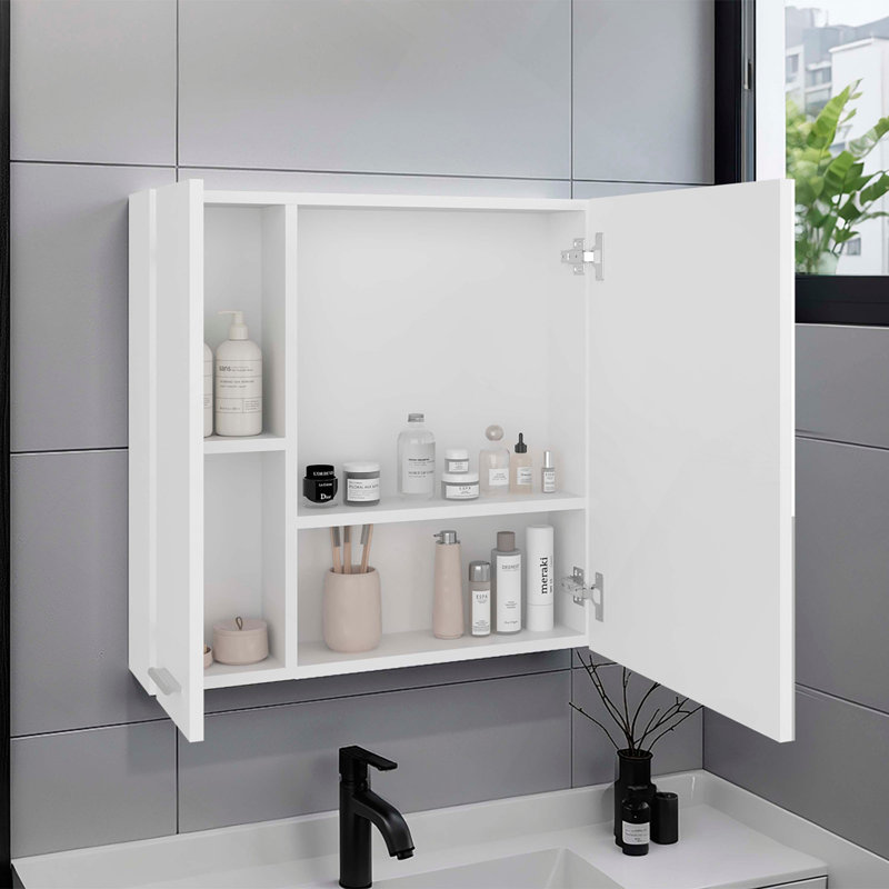 Armoire à pharmacie à double porte Harbor, quatre tablettes intérieures, blanc, Blanc