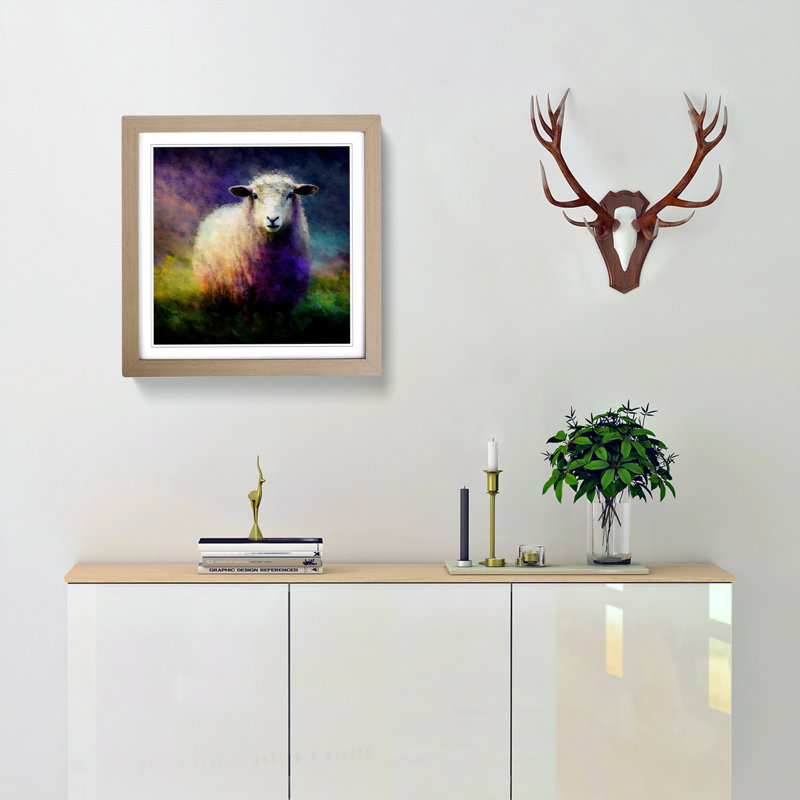 Sheep Neo-Impressionism - Framed Print, Oak