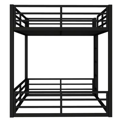 Full Xl/Full Xl Black Metal Floor Bunk Bed, Guardrails, Easy Assembly, Space - Saving Heavy Duty Dimensions, Noise Reduced, Safe For Transitioning