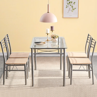 Izen 4 - Person Four Leg Dining Set, 5 Piece Dining Table Set with Tempered Glass Top, Metal Frame Kitchen Table Set with 4 Chairs, Modern Small Space